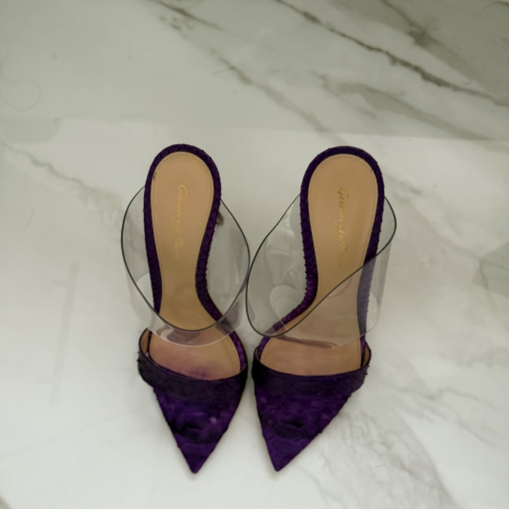 Gianvito Rossi Plexi Purple Python Mules - Size 38 - image 2